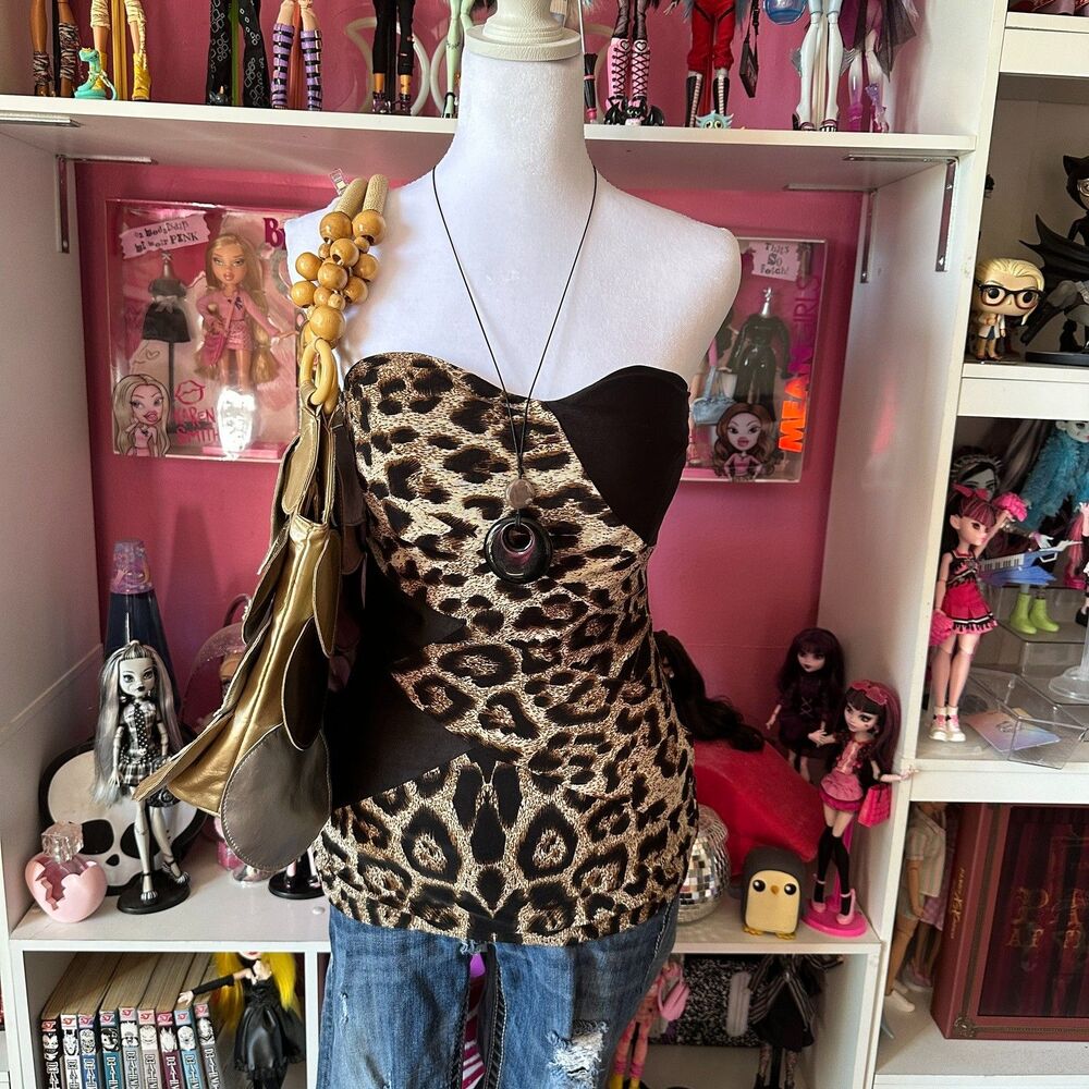 Vintage Y2K Leopard Strapless Top Size S